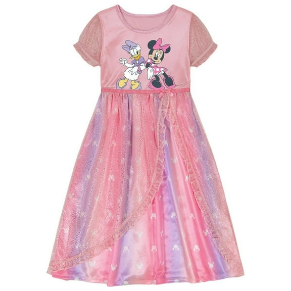Minnie and Daisy Toddler Girl's Short-Sleeved Satinet and Tulle Nightgown, Gown, Size 4T