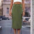 thumbnail image 2 of Unir Women Multi Pocket Cargo Midi Skirt High Waist Side Drawstring Ruched Twill Casual Street Bottom 1PC XS-S-M-L-XL Plus Size Friendly, 2 of 6