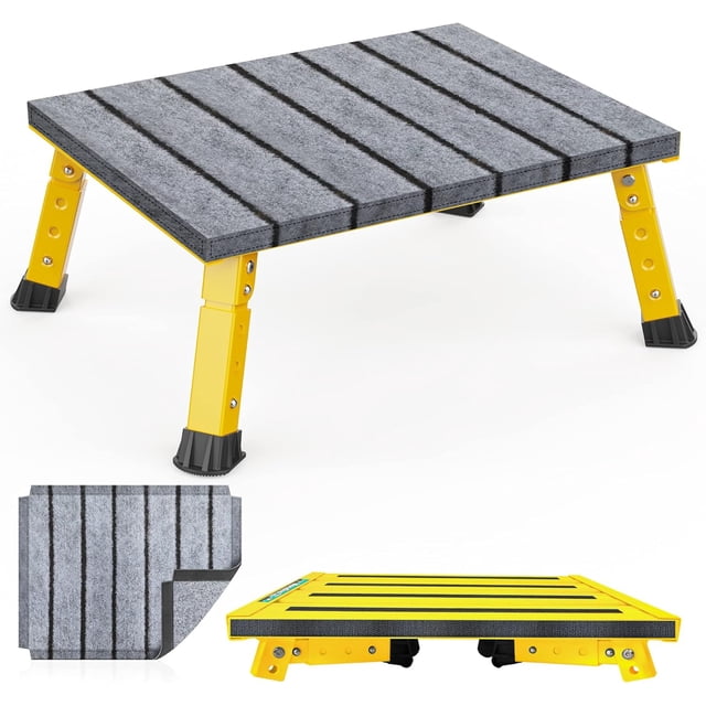 Large Platform RV Steps Level Adjustable Height Aluminum Folding Step Stool Light Folding skidding RV Step Supports Up to lb ()