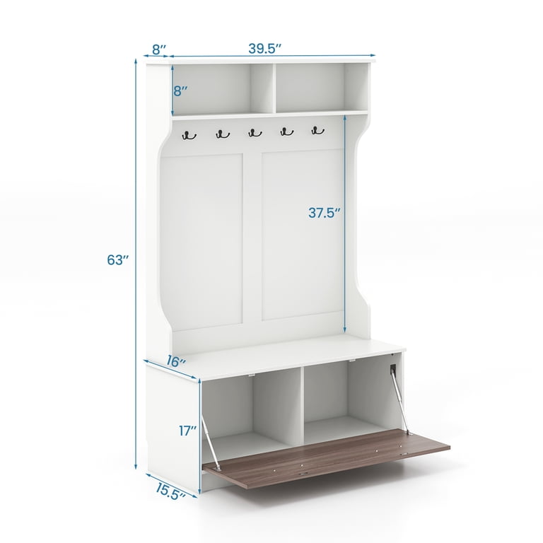 Costway Entryway 63'' Hall Tree with Coat Rack & Storage Bench