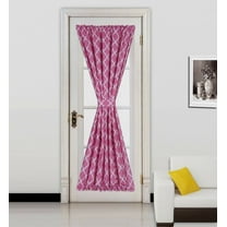 (Ella) Hot Pink-White 1 Mix Color Geometric French Door Foam Backing Insulated Thermal Blackout Rod Pocket Curtain Panel With Tieback 55"W X 72"L 
