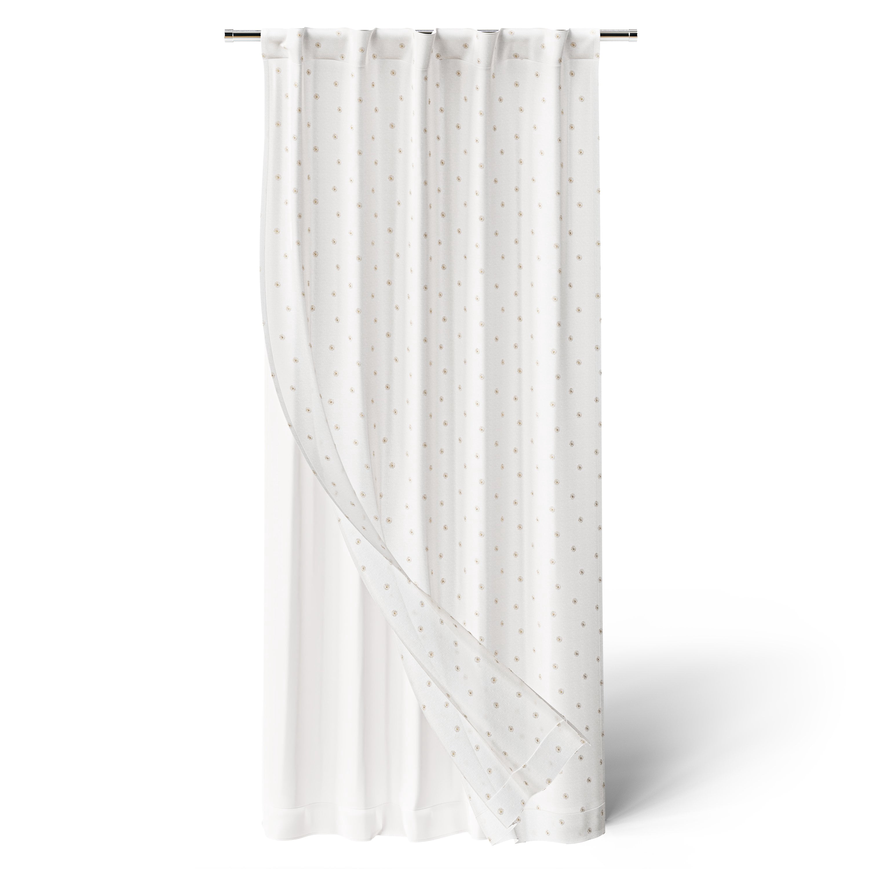 Mainstays Kids White and Metallic Gold Sun Sheer Overlay Blackout Rod Pocket with Back Tabs Single Curtain Panel, 38" W x 63" L
