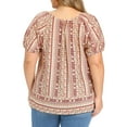 thumbnail image 4 of GRACE & GRANDEUR Women's Plus Size Summer Tops Boho Floral Print Round Neck Casual Blouse Puff Sleeve Vacation Top 4X Dark Red, 4 of 6