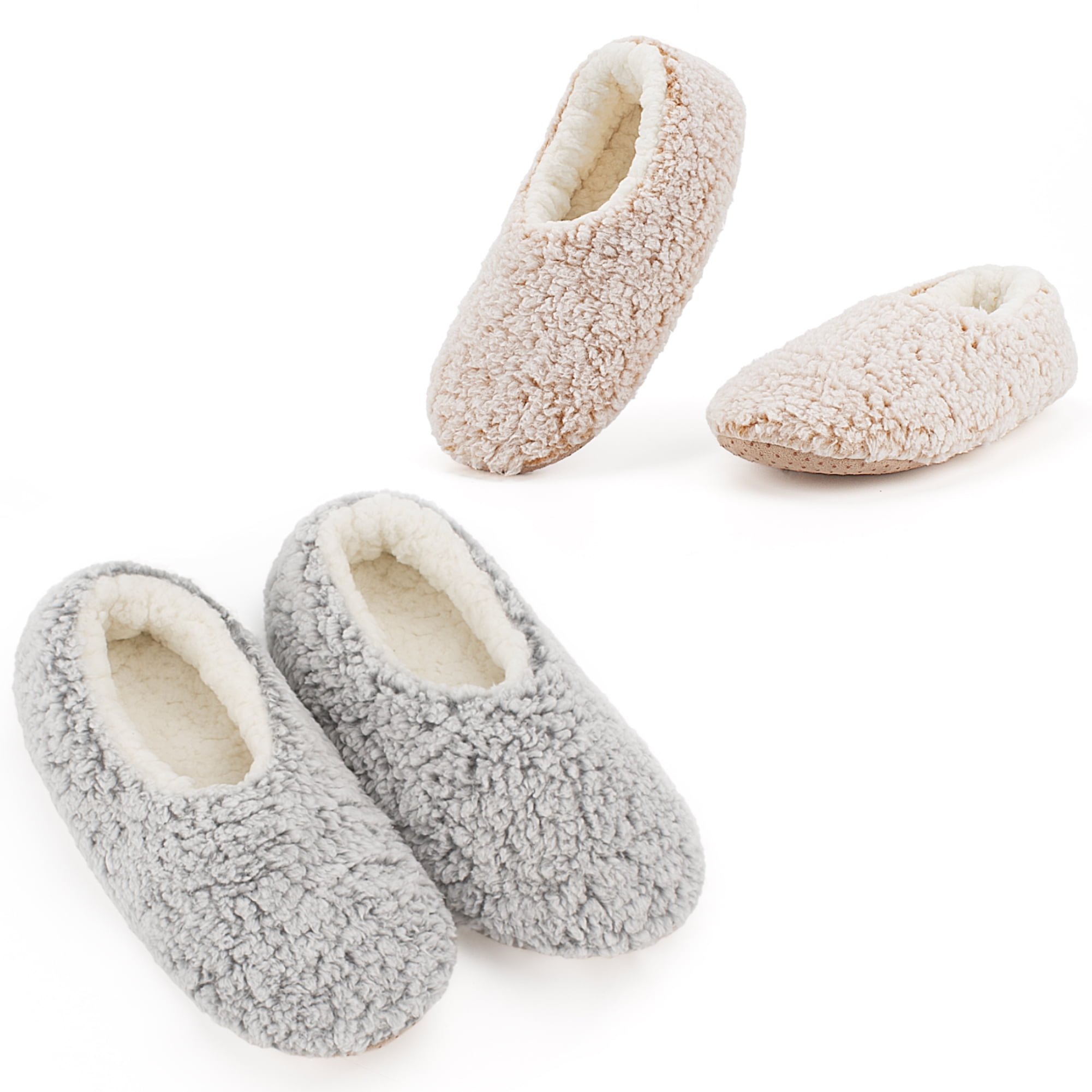 2-Pair Men's Slipper Socks Fluffy Sherpa Lined Winter Cable Knit Warm Gripper Sock Set Non-Skid Soles Cozy Soft Indoor Slippers with Grip Bottoms 