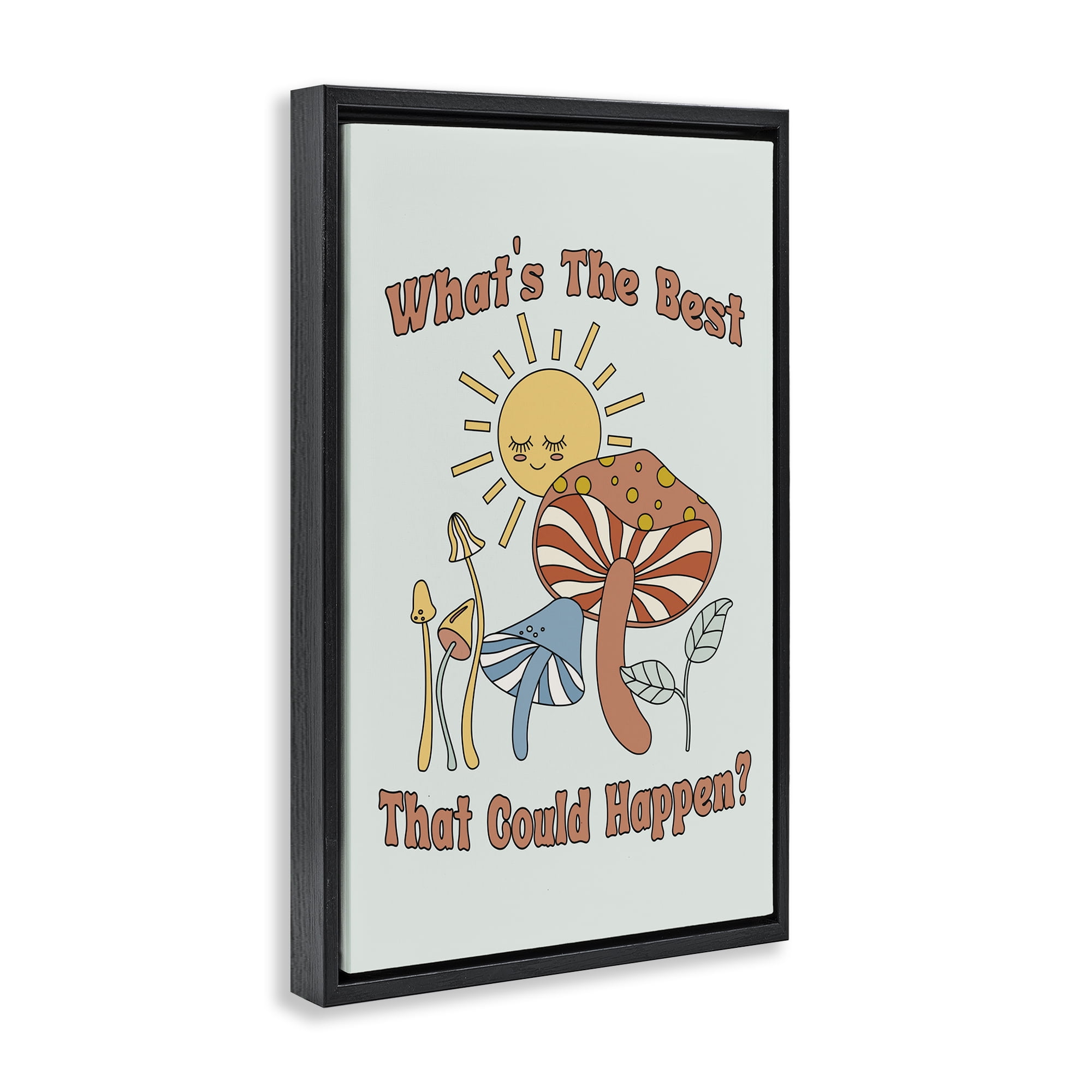 Stupell Industries Positivity Vibes with Mushrooms Plants & Flowers Painting Black Floater Framed Canvas Art Print Wall Art, 21 x 31