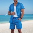 thumbnail image 5 of Men Mesh 2 Piece Outfits See Through Casual Shirts and Shorts Hollow Out Mid Shorts Set Royal Blue XXXL, 5 of 9