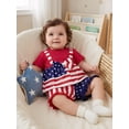 thumbnail image 6 of BemeyourBBs Toddler Baby Girl 4th of July Outfit Baby Girls Patriot Independent Day Clothes Star Stripe Print Bowknot Short Sleeve Tunic Shirt Tops Elastic Waist Shorts Set Baby Girls Summer Outfit, 6 of 9