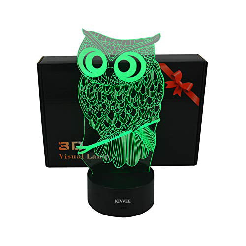 Owl LED Warm White 3D Light Table Desk Lamp Color Changing Bedroom Decoration 