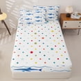 thumbnail image 4 of Erosebridal Cute Shark Pattern Zipper Twin Comforter Sets with Fitted Sheet and 2 Pillowcases,Ocean Wave Print Zipper Bedding Set,Blue Golden White,Reversible, 4 of 6