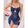 thumbnail image 4 of DARING DIVA Women's Lace Lingerie Underwire Mesh Nightgown with Matching Thongs XXL Blue, 4 of 6