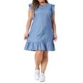 thumbnail image 2 of Agnes Orinda Women's Plus Size Keyhole Ruffle Shoulder Flared Sleeveless Midi Dress 2X Light Blue, 2 of 5