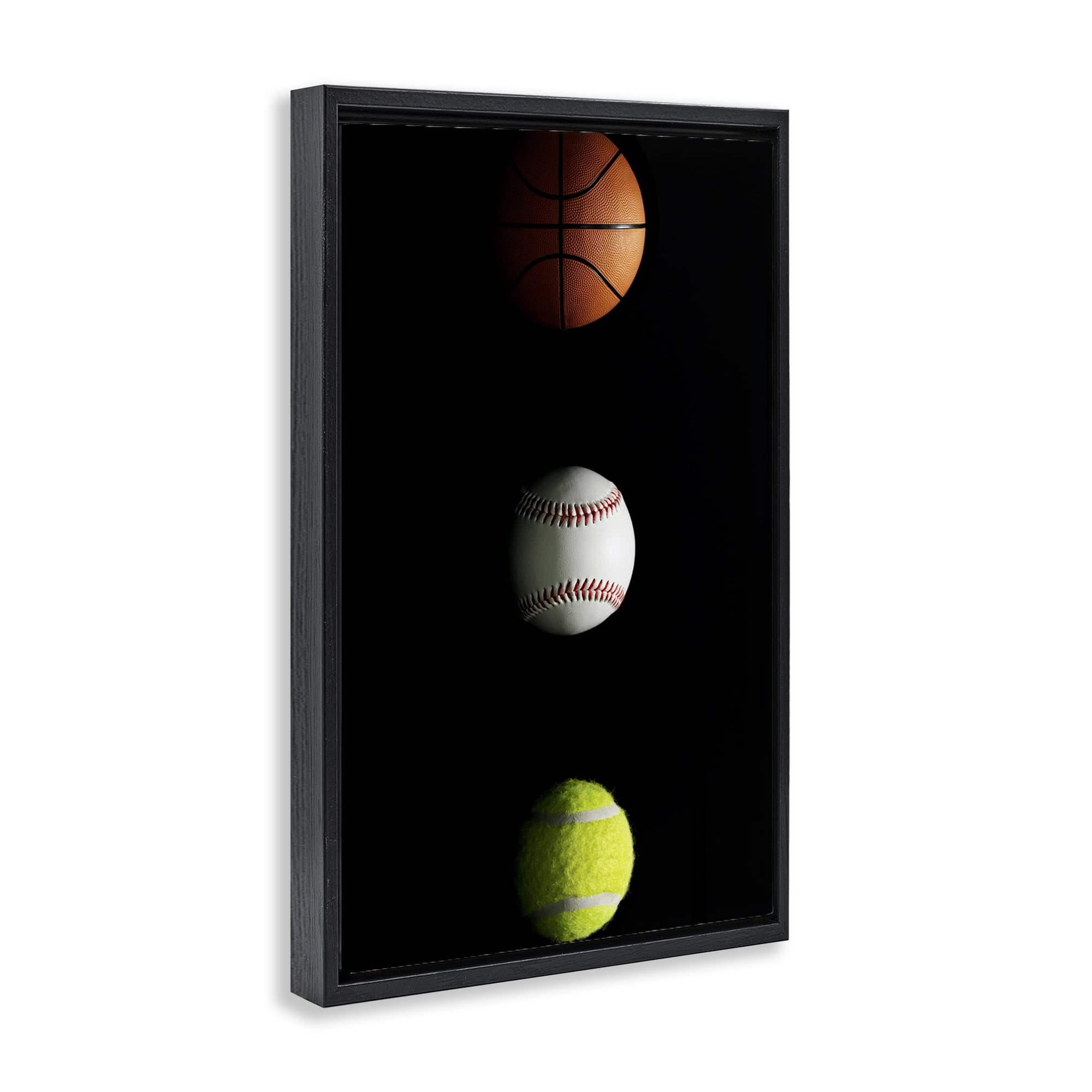 Stupell Industries Sports Balls Spotlight Black Framed Floater Canvas Wall Art, design by Jesse Keith