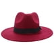 thumbnail image 4 of Sombrero fedora clásico unisex de lana estructurada para hombre y mujer (rojo vino), 4 of 7