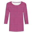 thumbnail image 5 of Dazajoo Eyelet Embroidery Tops for Women Striped Color Block 3/4 Sleeve Blouses 2025 Dressy Lightweight Crew Neck Casual Loose Shirts,Hot Pink,XXL, 5 of 5