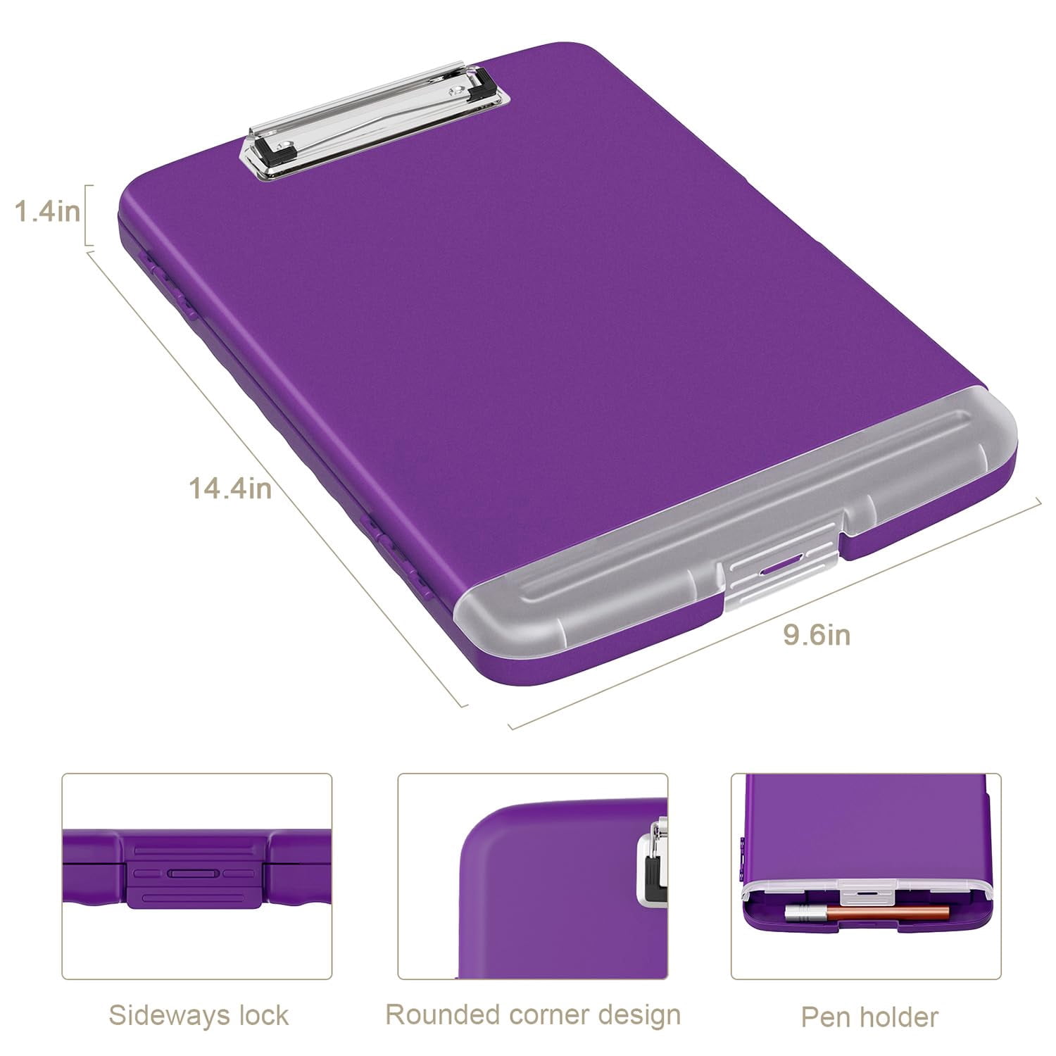 Clipboard with Storage, 8.5 x 11 Organization Box with Pen Holder and A4 Legal Paper Folder, Folio & Side-Opening, Low Profile Clip,for Nurses,Teachers, Size 14 x 9.6 x 1.2 in