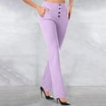 thumbnail image 2 of Ediodpoh Solid Color Button Down Knit Flared Trousers High Waist Womens Pants Slim Fit Bootcut Casual Pants Stretchy Comfortable Purple L, 2 of 5