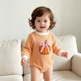 thumbnail image 2 of Ulanda Baby Halloween Outfit Newborn Girl Pumpkin Bow Bubble Romper Sweatshirt Infant Bodysuit Cute Fall Winter Clothes (Orange, 3-6 Months), 2 of 7