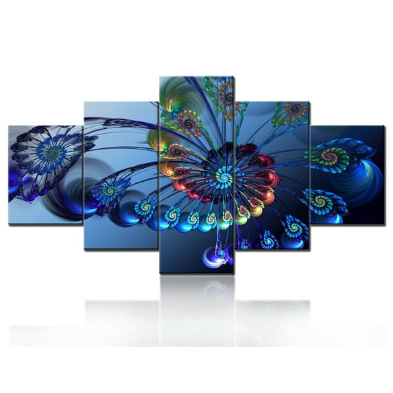 TISHIRON 5PCS Framed Canvas Wall Art Set,60"x32" Feathers Style Flowers Canvas Art Decor