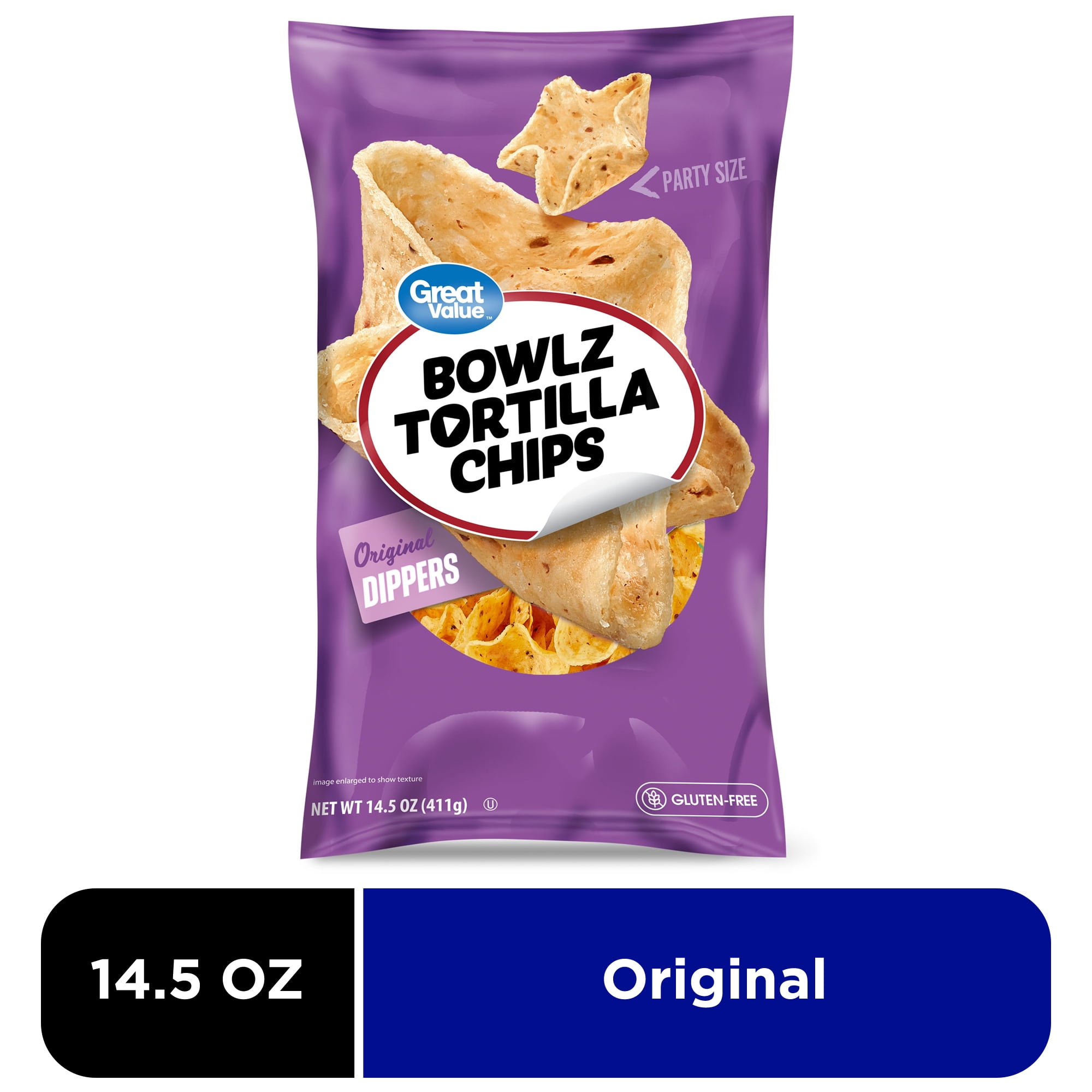 (4 pack) Great Value Original Dippers Bowlz Tortilla Chips Party Size, 14.5 oz