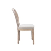 Guyou Farmhouse Dining Chairs Set of 2, French Wooden Country Upholstered Linen Oval Side Chair with Round Rattan Back for Restaurant Living Room Kitchen Dining Room, Beige