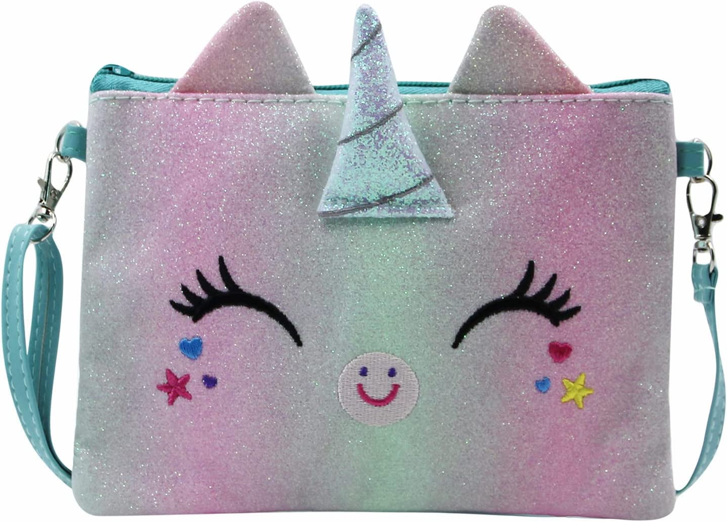 YOUIGIFTS Toddler Girls Cute Unicorn Rainbow Glitter Crossbody Purse Small Shoulder Handbag for