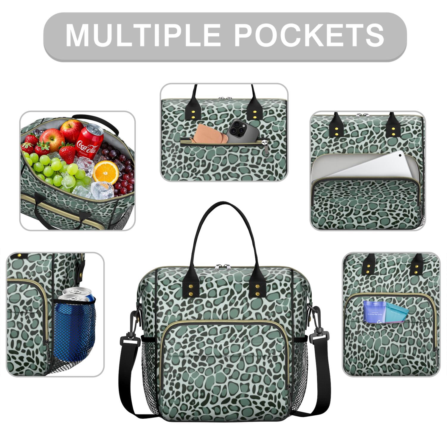 Green and Dark Green Giraffe Pattern Womens Lunch Box for Work,Insulated Large Lunch Bag for Tween and Teen,Loncheras Para Mujer,Leakproof Adult Lunch Bag for Work,Beach,Travel,Picnic,Camping