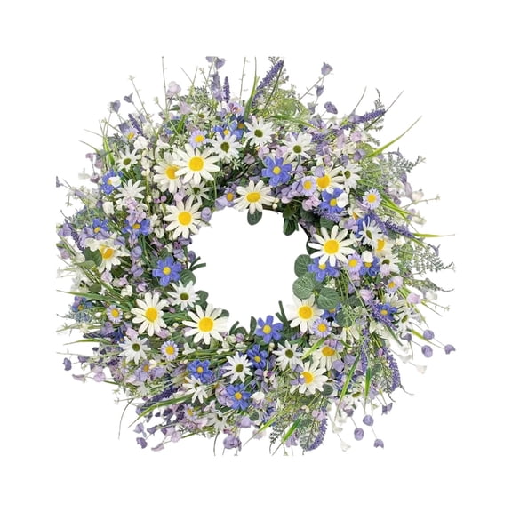 18 Inch Blue Spring Front Door Wreath, Summer Floral Wreath Lavender Wildflower Door Wreaths,Home Seasonal Decor Wreath Supplies, Handmade Grapevine Base Adjustable No Fade Rustic Wreaths,B-style