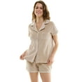 thumbnail image 4 of Jaclyn Intimates Womens Ribbed Velour Short Sleeve Top and Shorts 2 Piece Loungewear Set, Goat, XL, 4 of 4