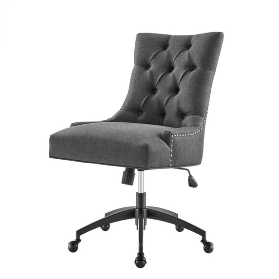 Computer Work Desk Tufted Chair, Fabric, Black Grey Gray, Modern Contemporary Urban Design, Home Business Office Furniture