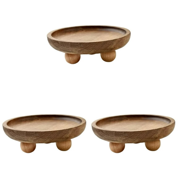 Wood Riser For Display, Small Wooden Pedestal Stand Decor Tray For Candles Plants Bottles Mini Vases Soap Dispenser, Decorative Tray For Farmhouse Kitchen Entry Table (Round 12.9X4Cm)