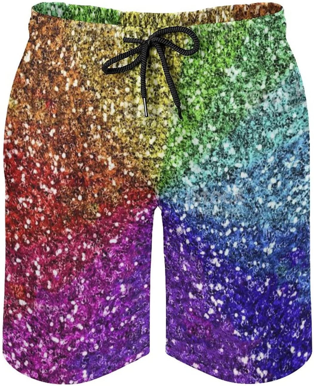 Men's Rainbow Glitter Background Swim Trunks Quick Dry Beach Pants