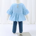 thumbnail image 3 of 2T Baby Girls Clothes 3T Girls 2PCS Denim Outfits Set Solid Color Round Neck Toddler Girls Mid Sleeve Top Denim Pants Set Blue, 3 of 9