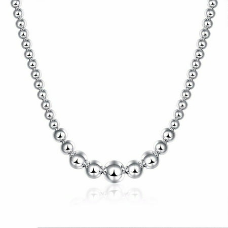ON SALE - Graduated Beads Sterling Silver Necklace Silver