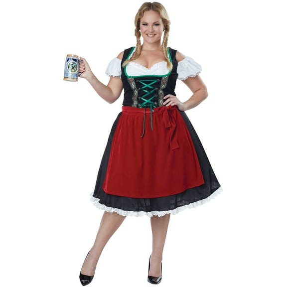 Womens Plus Size Oktoberfest Fraulein Costume 3X Red