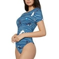 thumbnail image 2 of The Xecao Sharks on White Blue Striped Women's Crew Neck Body Suit, a short-sleeved bodysuit and basic swimsuit, both comfort and style for dating and daily life, 2 of 9