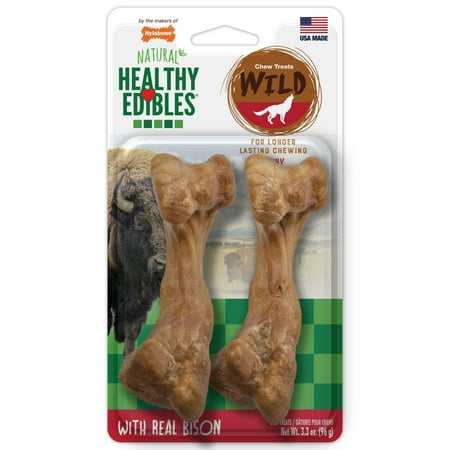 Nylabone Healthy Edibles WILD All-Natural Long Lasting Chew Treats Bison Medium/Wolf - Up to 35 lbs. (2 Count)