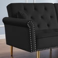 thumbnail image 5 of Beige Velvet Tufted Sofa Couch with 2 Pillows and Nailhead Trim (Black), 5 of 8