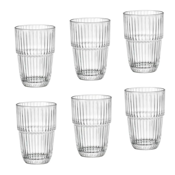Bormioli Rocco Barshine 12.8 oz. Stackable Long Drink Drinking Glasses, Clear, Set of 6