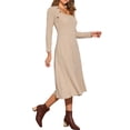 thumbnail image 4 of Vestido de suéter de punto para mujer INSPIRE CHIC con cuello cuadrado, decoración de botones, vestido midi acampanado con bolsillos XS color caqui claro, 4 of 6