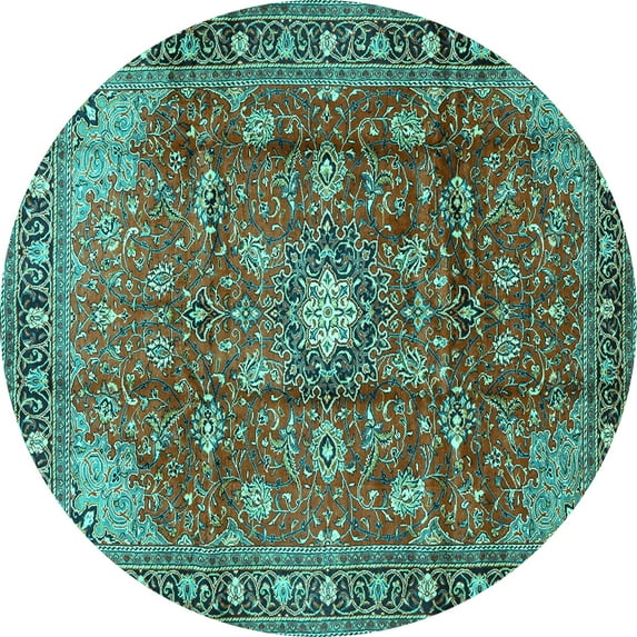 Ahgly Company Machine Washable Indoor Round Persian Turquoise Blue Traditional Area Rugs, 7' Round