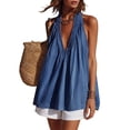 thumbnail image 4 of Admvng Women's Denim Tank Top Deep V Neck Flowy Pleated Sleeveless Summer VacationCamisole Blouse, 4 of 8