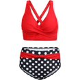 thumbnail image 3 of LAICAIW Womens Two Piece Swimsuits Wrap Front Bikini High Waisted Bottom Tummy Control Bathing Suits Vintage Print Swimwear, 3 of 7