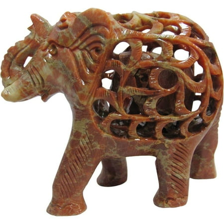 Figurine Handmade Sculpture - Collectable Handmade Soapstone Elephant with Baby Indian Carving Sculpture Figurine Statue (No2)
