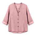 thumbnail image 7 of CHGBMOK Linen Tops for Women Casual Button Up V Neck Long Sleeve Gauze Shirt Loose Lightweight Blouses, 7 of 7
