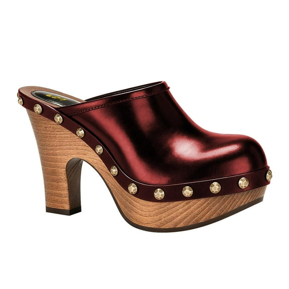 FSJ Women Platform Mules Closed Round Toe Studded Slip On Clogs Wooden Chunky Heel Slide Sandals Dressy Casual Shoes Size 8 Red