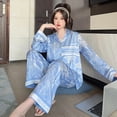 thumbnail image 2 of Conjunto de pijamas de seda fina para mujer, ropa de dormir de manga larga, pantalones sueltos para el hogar, conjunto de 2 piezas con botones, Otoño, 2023, 2 of 4