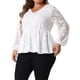 thumbnail image 4 of GRACE & GRANDEUR Tops de Encaje de Talla Grande para Mujeres, Blusas Peplum Elegantes de Manga Larga con Escote en V Floral 3X Blanco, 4 of 6