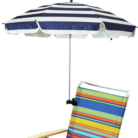 AMMSUN Chair Umbrella with Universal Clamp Portable Clip 43 inches UPF50+ UV Protection Navy Stripes