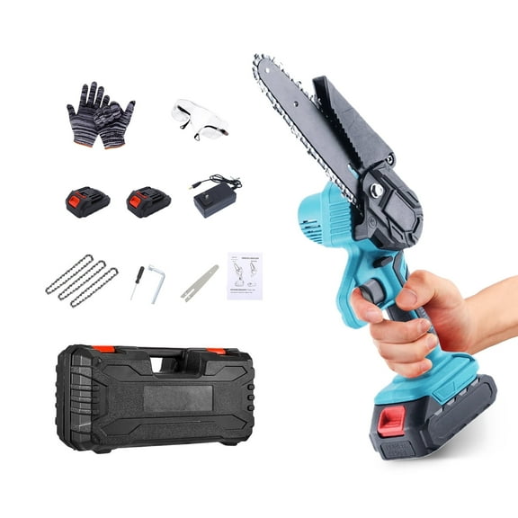 Mini Chainsaw Cordless 6-Inch | Handheld Electric Chain Saw with 2 Batteries & Charger | for Tree Trimming, Wood Cutting, and Garden Care