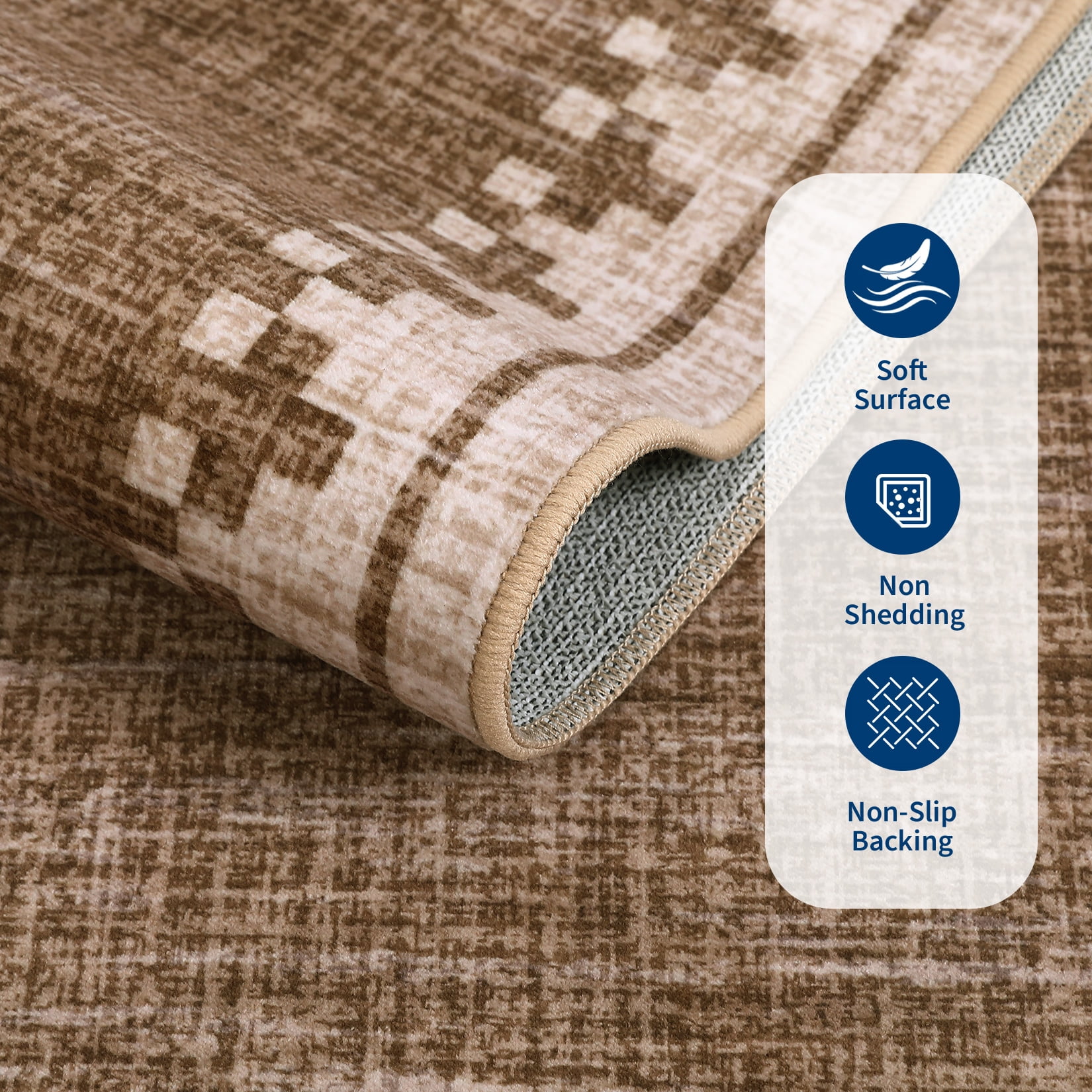 COZONY 5'x7' Modern Bordered Area Rug, Non-Slip Washable Low Pile Soft Carpet for Bedroom & Living Room, Brown